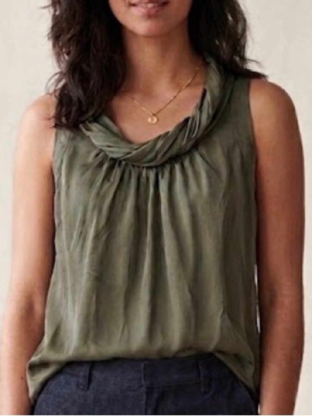 Talbots Womens Olive Green Twisted Cowl Neck Sleeveless Blouse Size‎ 14 NWT